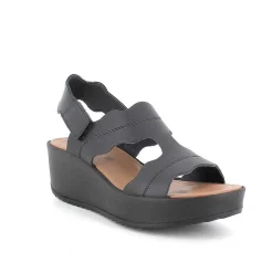 Woman Igi&Co Wedges-Black Women'S Leather Wedge Sandals