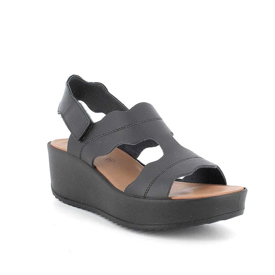 Woman Igi&Co Wedges-Black Women'S Leather Wedge Sandals