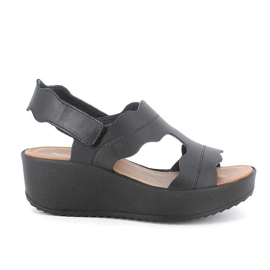 Woman Igi&Co Wedges-Black Women'S Leather Wedge Sandals