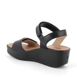 Woman Igi&Co Wedges-Black Women'S Leather Wedge Sandals