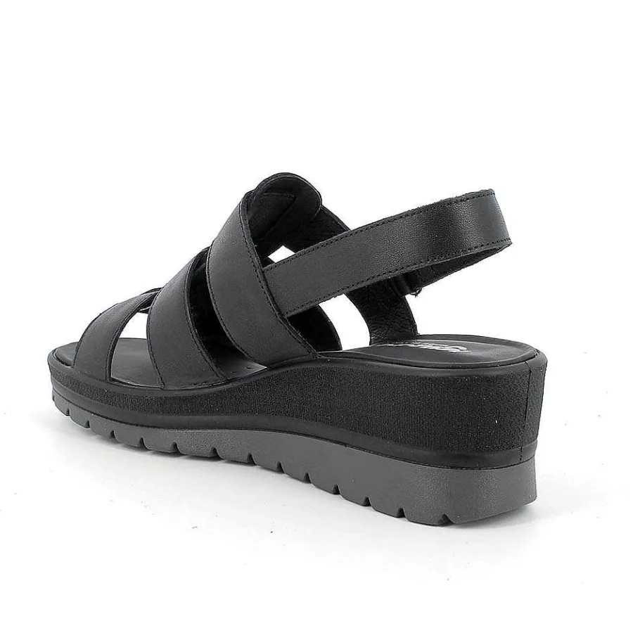 Woman Igi&Co Wedges-Black Women'S Leather Wedge Sandals