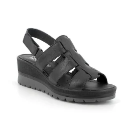 Woman Igi&Co Wedges-Black Women'S Leather Wedge Sandals