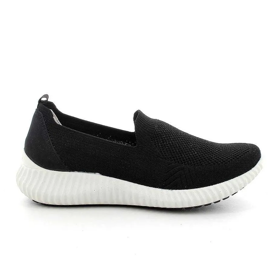 Woman Igi&Co Moccasins And Slip Ons-Black Women'S Sock Sneakers