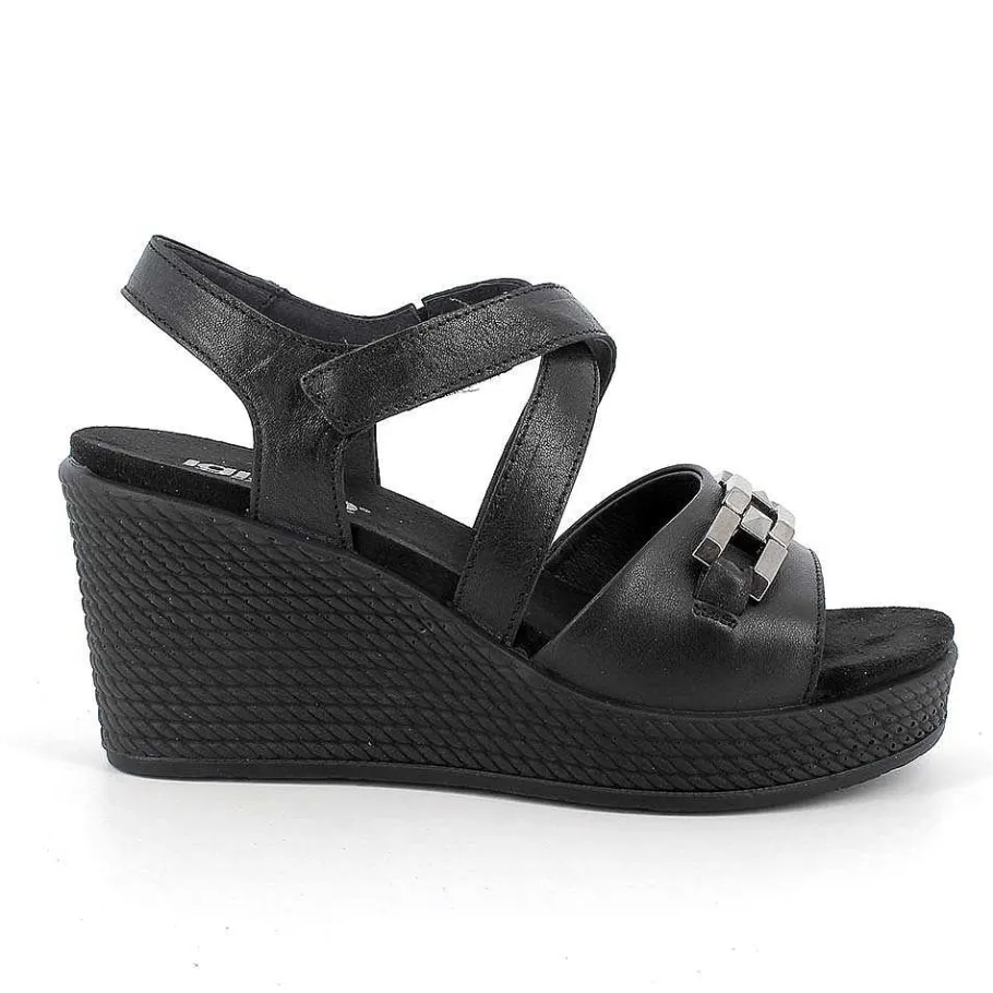 Woman Igi&Co Wedges-Black Women'S Wedge Sandals