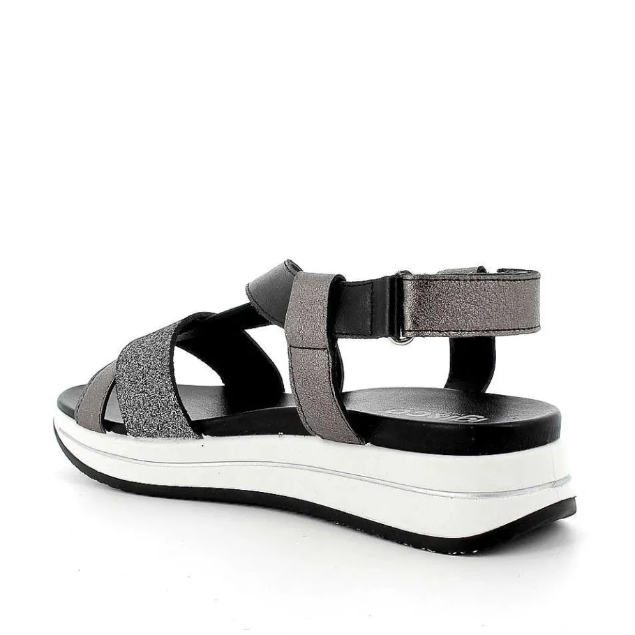 Woman Igi&Co Sandals And Flip Flops-Black-Dark Gray Women'S Leather Sandal