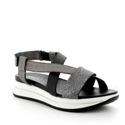 Woman Igi&Co Sandals And Flip Flops-Black-Dark Gray Women'S Leather Sandal