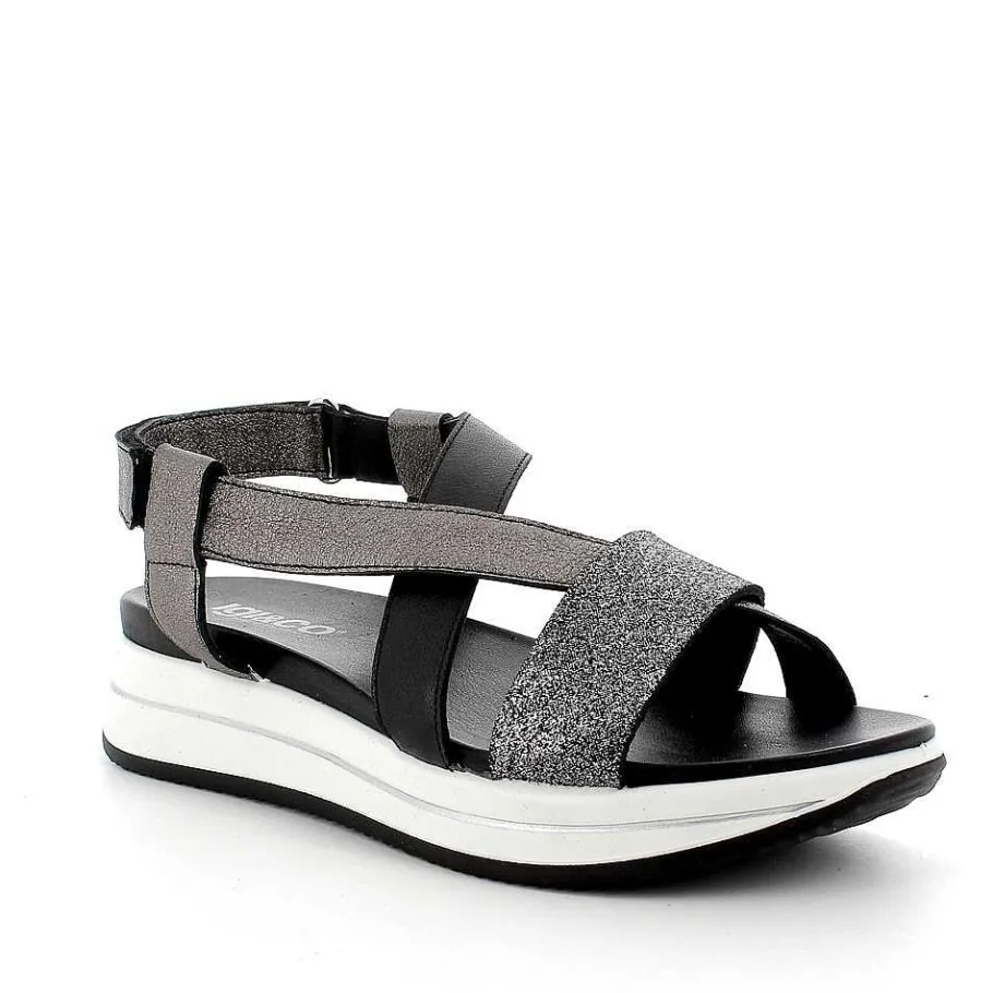 Woman Igi&Co Sandals And Flip Flops-Black-Dark Gray Women'S Leather Sandal