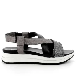 Woman Igi&Co Sandals And Flip Flops-Black-Dark Gray Women'S Leather Sandal