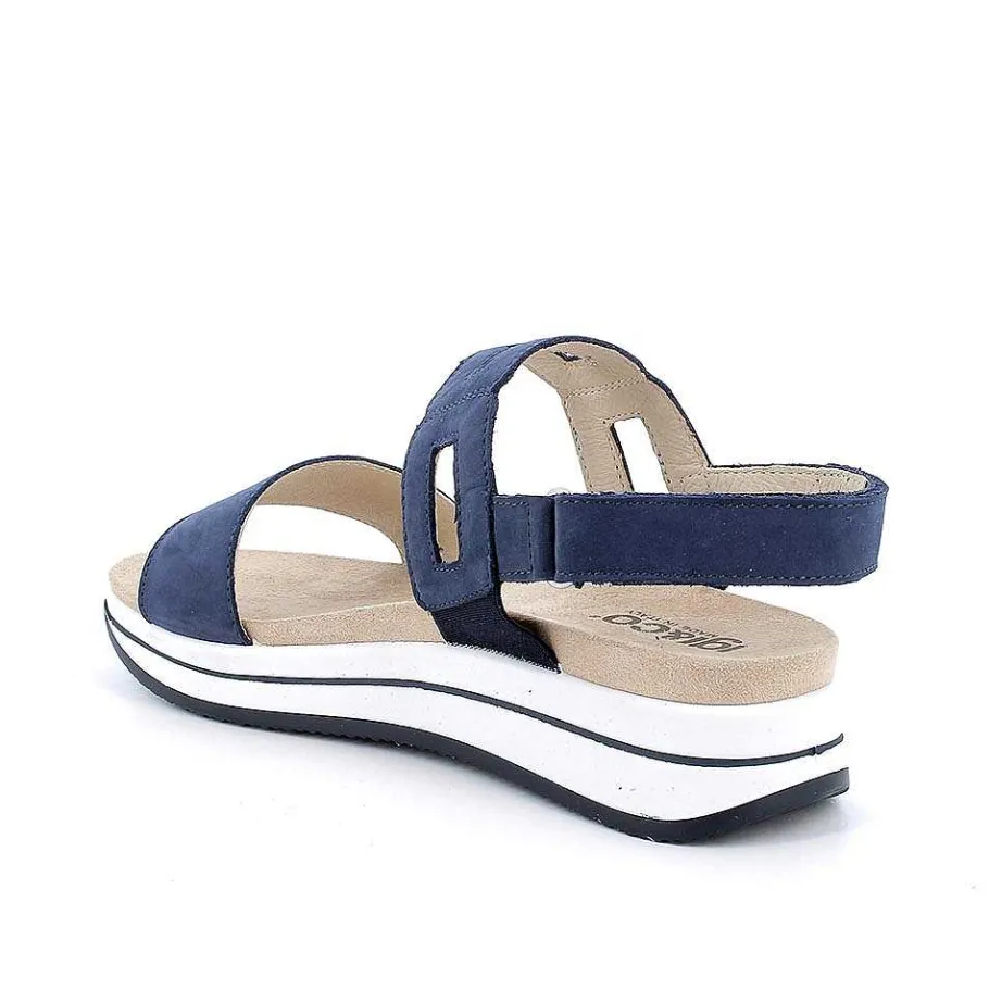 Woman Igi&Co Wedges-Blue Women'S Leather Wedge Sandals