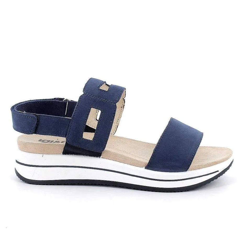 Woman Igi&Co Wedges-Blue Women'S Leather Wedge Sandals