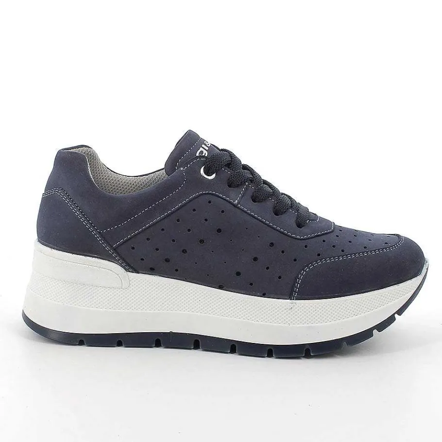 Woman Igi&Co Wedges-Blue Women'S Leather Wedge Sneakers