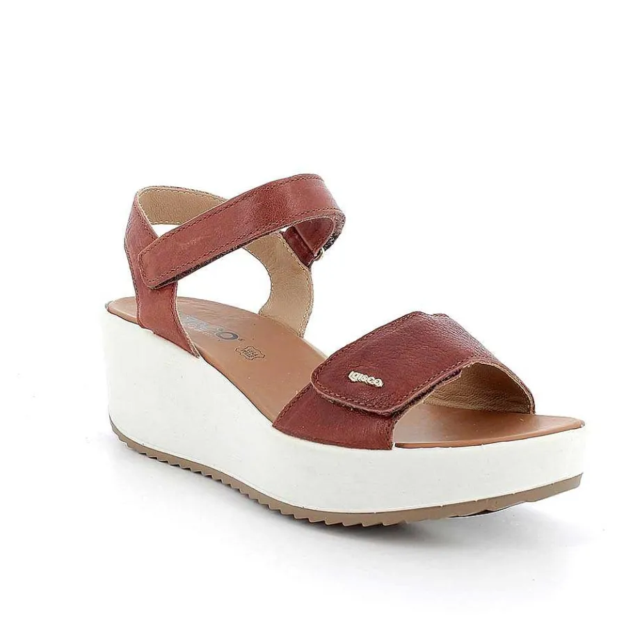 Woman Igi&Co Wedges-Brown Women'S Leather Wedge Sandals