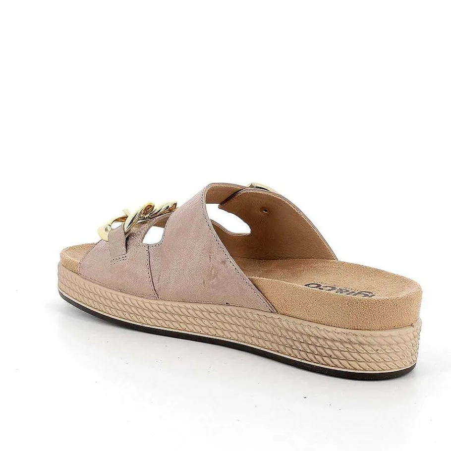 Woman Igi&Co Sandals And Flip Flops-Caramel Laminated Women'S Leather Sandals