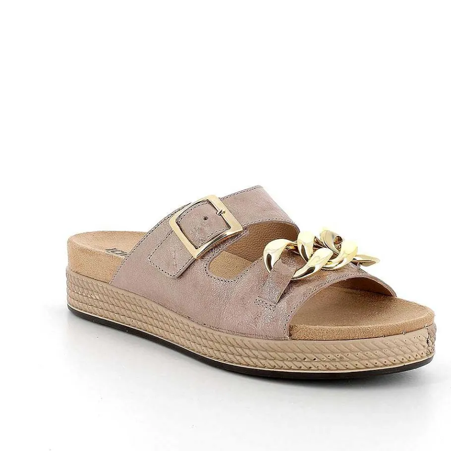 Woman Igi&Co Sandals And Flip Flops-Caramel Laminated Women'S Leather Sandals