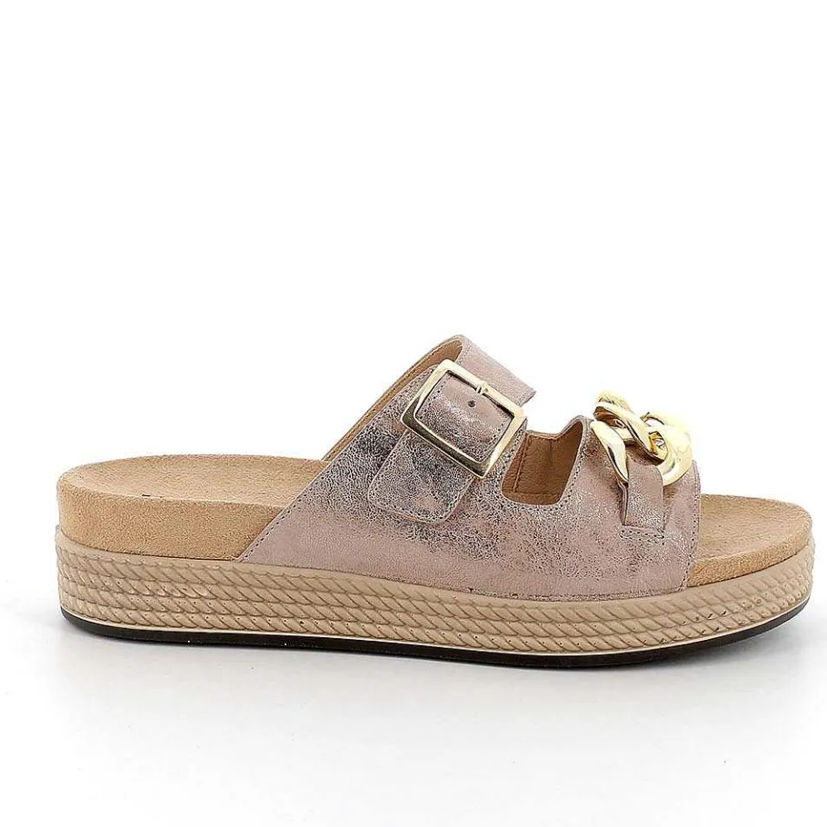 Woman Igi&Co Sandals And Flip Flops-Caramel Laminated Women'S Leather Sandals