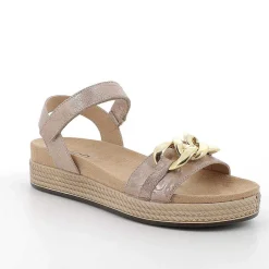 Woman Igi&Co Sandals And Flip Flops-Caramel Laminated Women'S Leather Sandals
