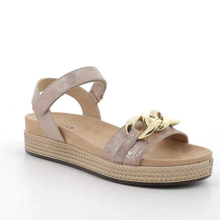 Woman Igi&Co Sandals And Flip Flops-Caramel Laminated Women'S Leather Sandals