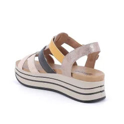 Woman Igi&Co Wedges-Caramel-Black Women'S Leather Wedge Sandals