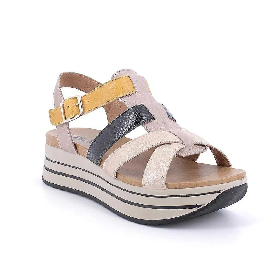 Woman Igi&Co Wedges-Caramel-Black Women'S Leather Wedge Sandals