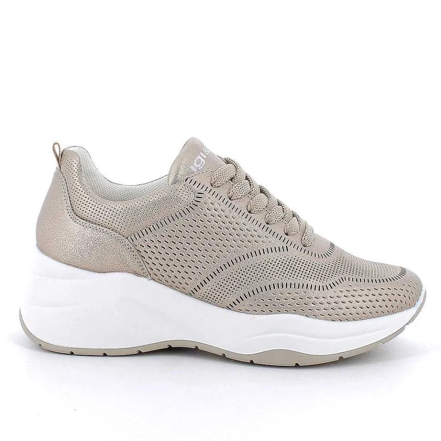 Woman Igi&Co Wedges-Champagne Women'S Leather Wedge Sneakers
