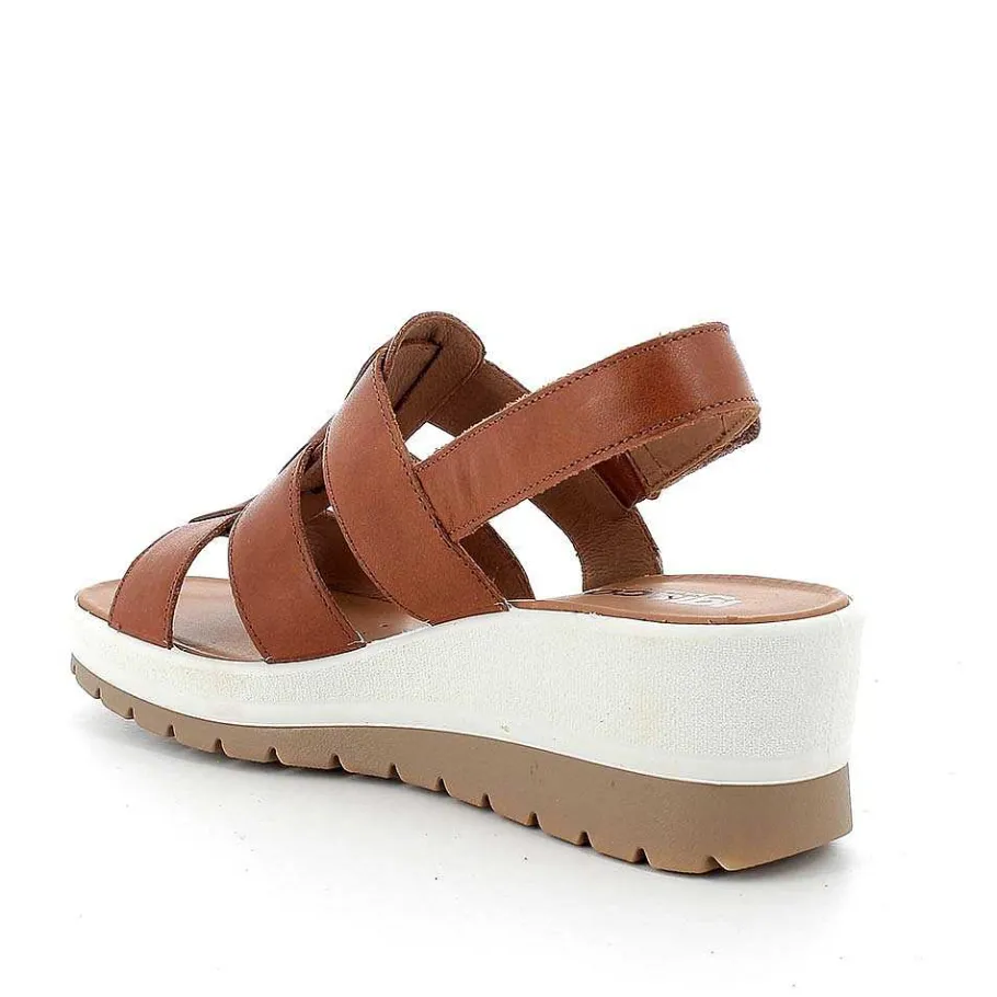 Woman Igi&Co Wedges-Cognac Women'S Leather Wedge Sandals