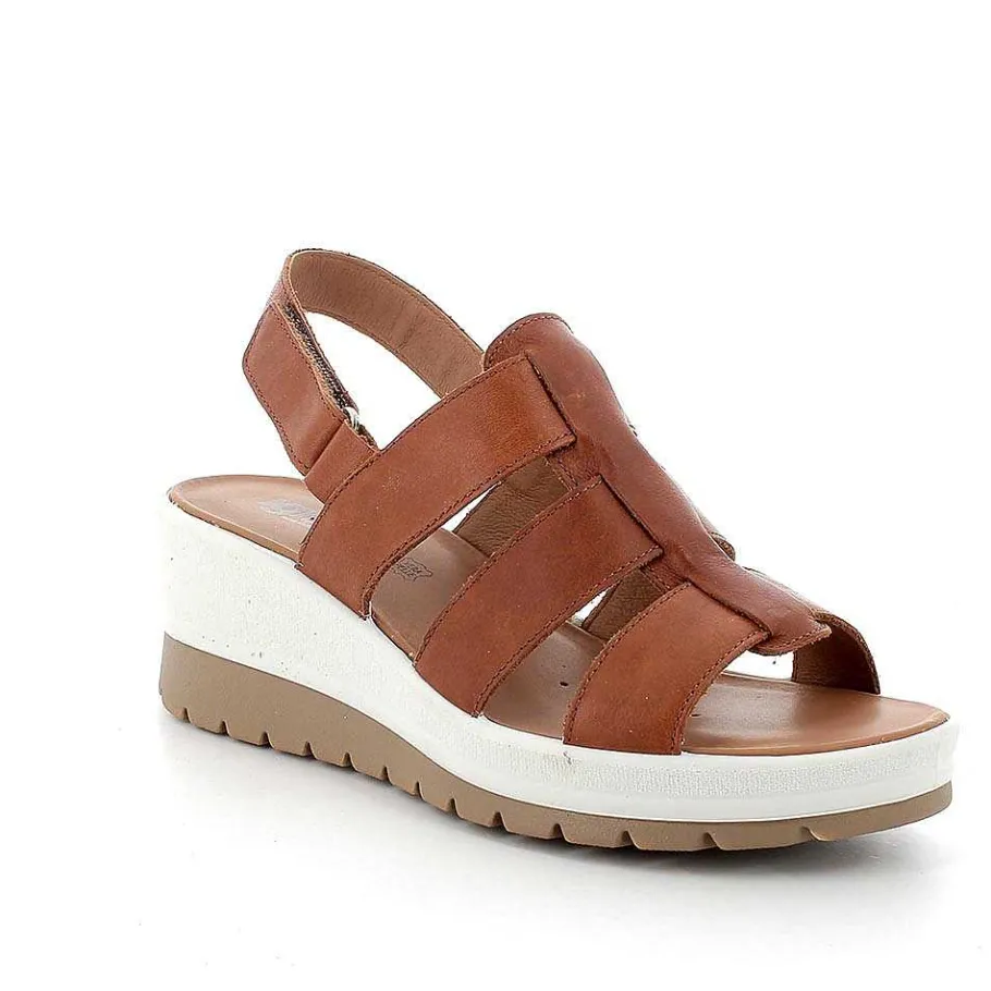 Woman Igi&Co Wedges-Cognac Women'S Leather Wedge Sandals