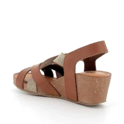 Woman Igi&Co Wedges-Cognac Women'S Leather Wedge Sandals