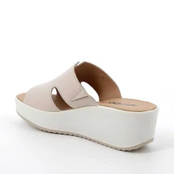 Woman Igi&Co Wedges-Cream Women'S Leather Wedge Sandals