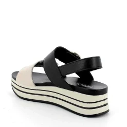 Woman Igi&Co Wedges-Cream-Black Women'S Leather Wedge Sandals