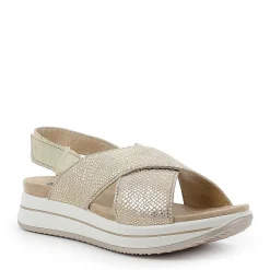 Woman Igi&Co Sandals And Flip Flops-Crossed Strap Sandal In Platinum Printed Laminated Leather
