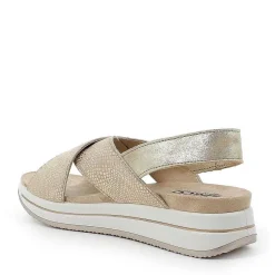 Woman Igi&Co Sandals And Flip Flops-Crossed Strap Sandal In Platinum Printed Laminated Leather