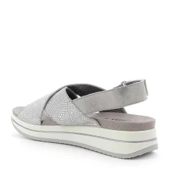 Woman Igi&Co Sandals And Flip Flops-Crossed Strap Sandal In Silver Printed Laminated Leather