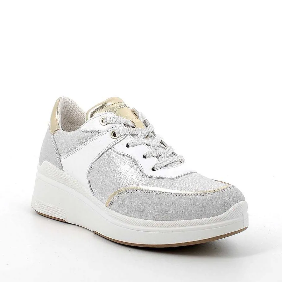 Woman Igi&Co Wedges-Crystal-Silver Women'S Leather Wedge Sneakers
