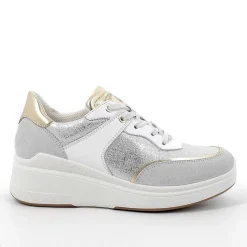 Woman Igi&Co Wedges-Crystal-Silver Women'S Leather Wedge Sneakers