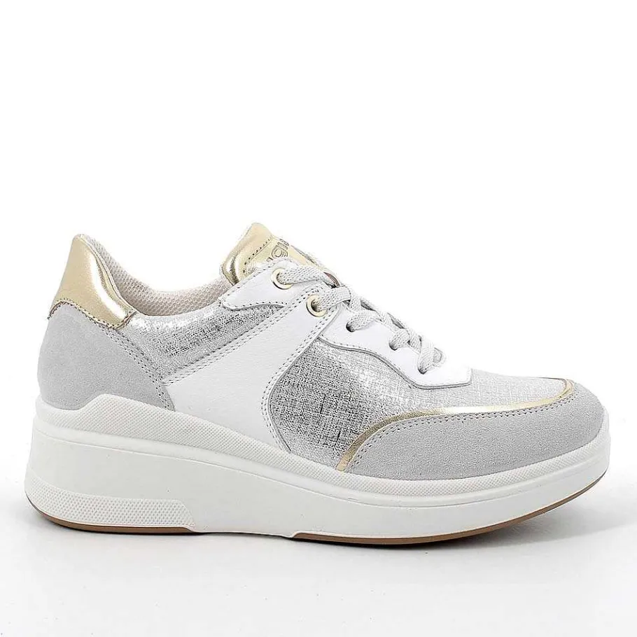 Woman Igi&Co Wedges-Crystal-Silver Women'S Leather Wedge Sneakers