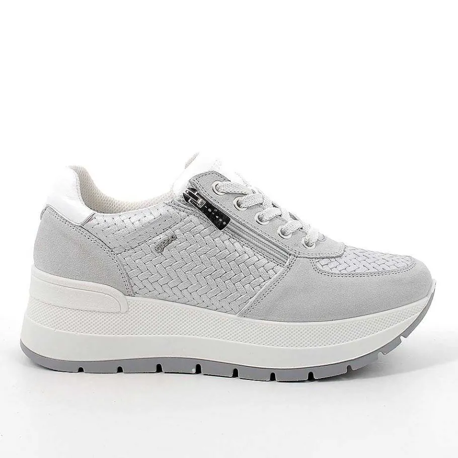 Woman Igi&Co Wedges-Crystal-Silver Women'S Leather Wedge Sneakers