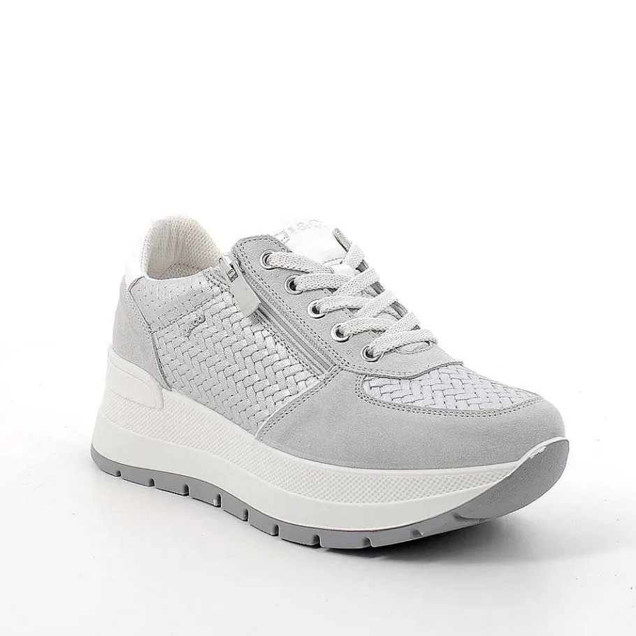 Woman Igi&Co Wedges-Crystal-Silver Women'S Leather Wedge Sneakers