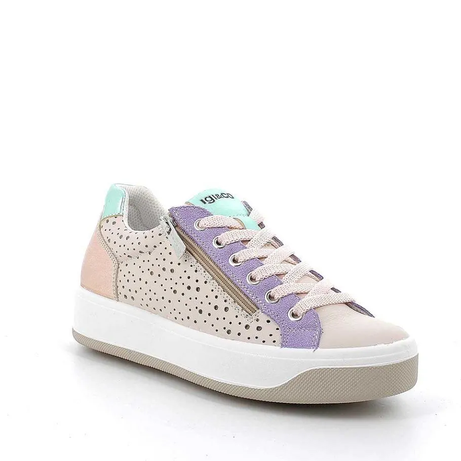 Woman Igi&Co Sneakers-Ecru-Lilac Women'S Leather Sneakers