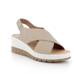 Woman Igi&Co Wedges-Iridescent Beige Women'S Leather Wedge Sandals