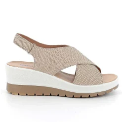 Woman Igi&Co Wedges-Iridescent Beige Women'S Leather Wedge Sandals