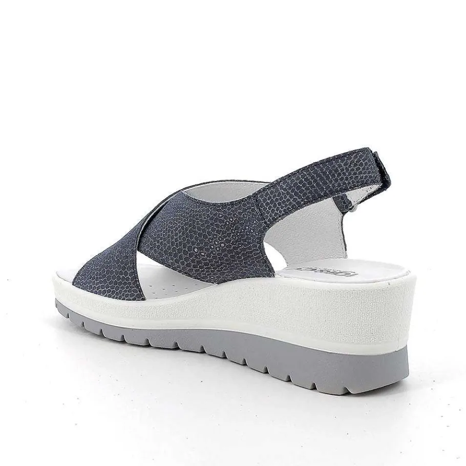 Woman Igi&Co Wedges-Iridescent Blue Women'S Leather Wedge Sandals