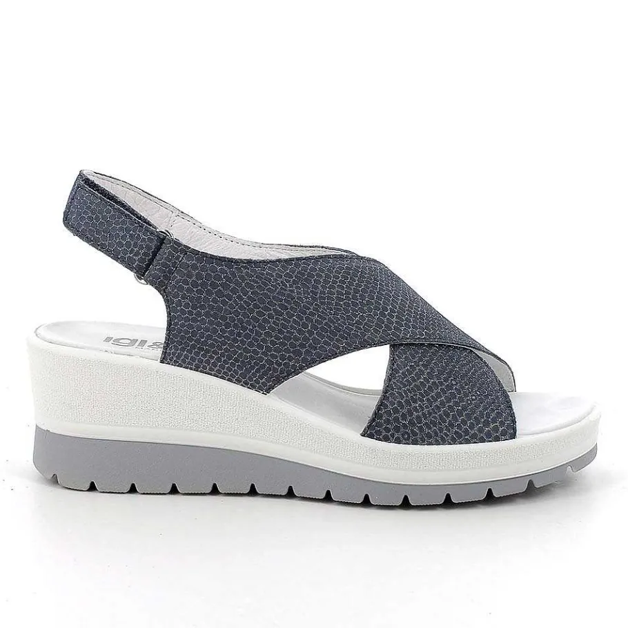 Woman Igi&Co Wedges-Iridescent Blue Women'S Leather Wedge Sandals