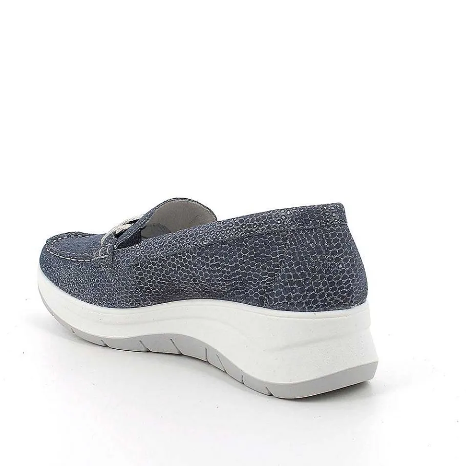 Woman Igi&Co Moccasins And Slip Ons-Iridescent Blue Women'S Leather Wedge Loafers