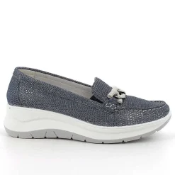 Woman Igi&Co Moccasins And Slip Ons-Iridescent Blue Women'S Leather Wedge Loafers