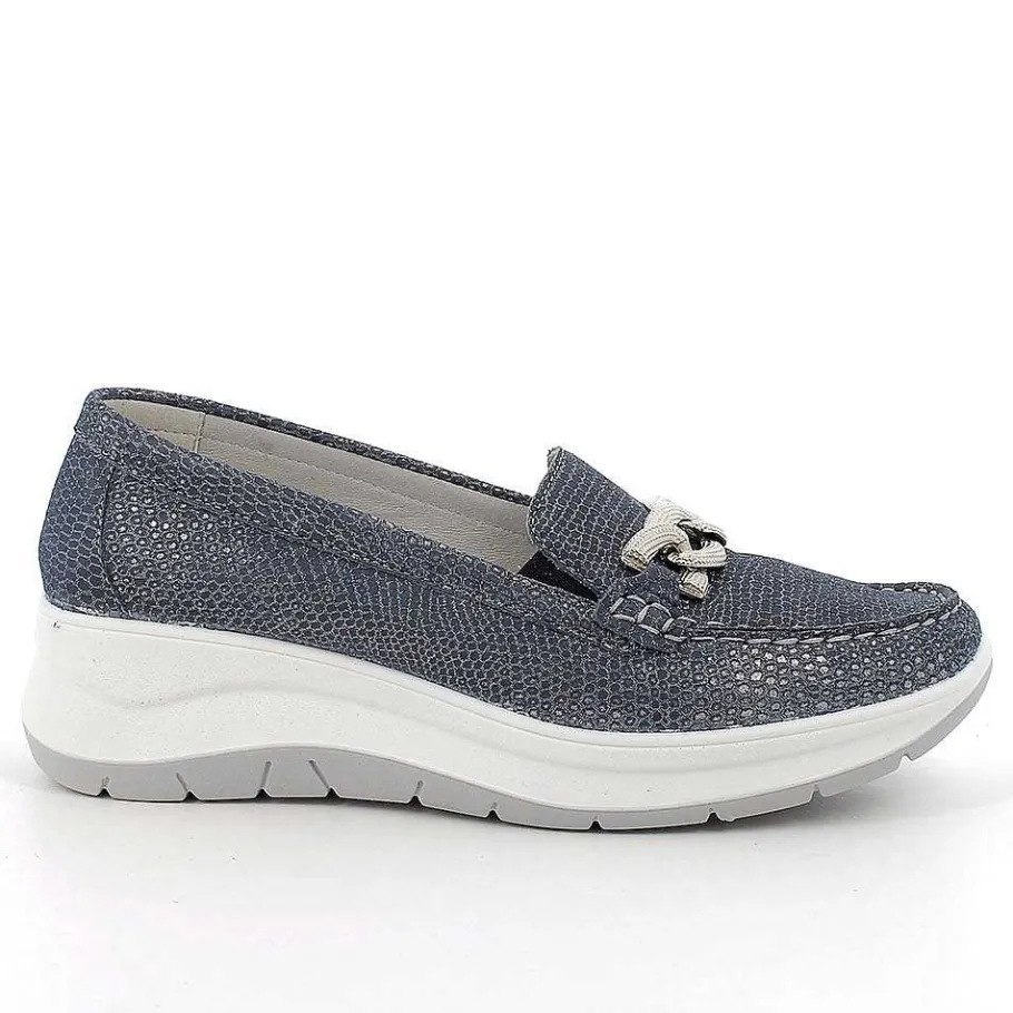 Woman Igi&Co Moccasins And Slip Ons-Iridescent Blue Women'S Leather Wedge Loafers