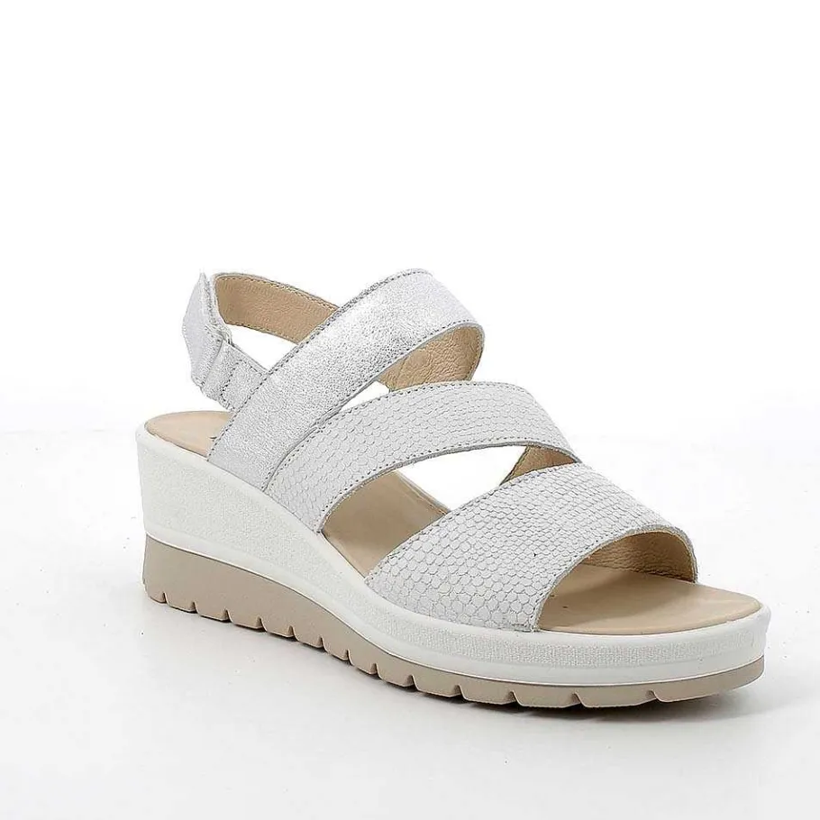 Woman Igi&Co Wedges-Iridescent White Women'S Leather Wedge Sandals
