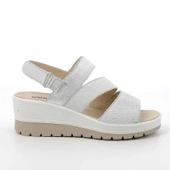 Woman Igi&Co Wedges-Iridescent White Women'S Leather Wedge Sandals