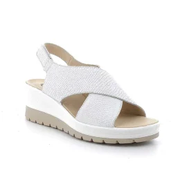 Woman Igi&Co Wedges-Iridescent White Women'S Leather Wedge Sandals