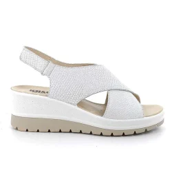 Woman Igi&Co Wedges-Iridescent White Women'S Leather Wedge Sandals