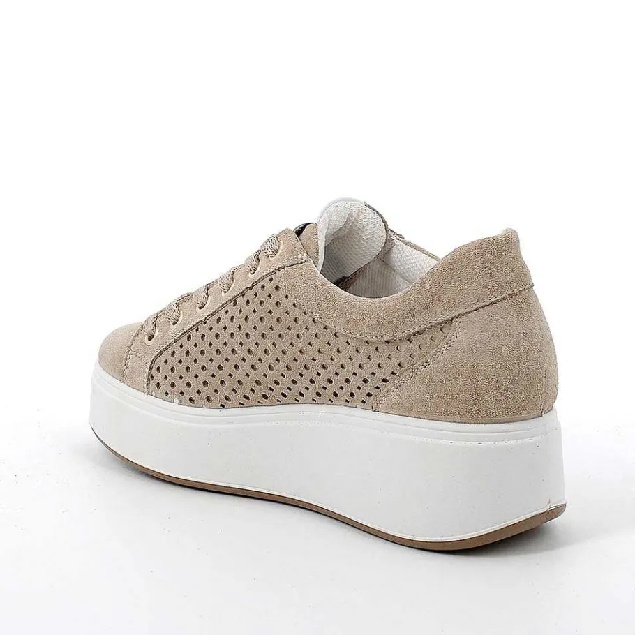 Woman Igi&Co Wedges-Ivory Women'S Leather Wedge Sneakers